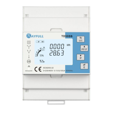 Three-phase energy meter | power monitor | 100 A | 3×230/400 V | class 0.5 | LED display | RS485 Modbus RTU | DIN | Rayfull TD50DSS