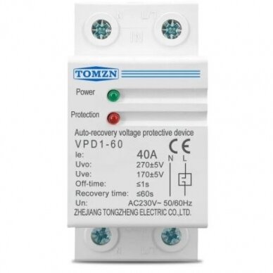 Modulāra sprieguma kontroles relejs | 40 A | 230 V | 8,8 kVA | DIN | Tomzn VPD1-60