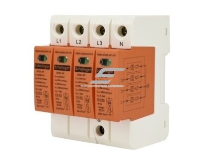 Modulinis viršįtampių ribotuvas | 4P | 5kA (10/350) | T1+T2 (B+C) | IP20 | SCHELINGER | A51-SPD01-4P-B+C | 5900280916648 Modulinis viršįtampių ribotuvas | 4P | 5kA (10/350) | T1+T2 (B+C) | IP20 | SCHELINGER | A51-SPD01-4P-B+C | 5900280916648