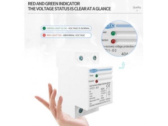 Modulinė įtampos kontrolės relė | 40 A | 230 V | 8,8 kVA | DIN | Tomzn VPD1-60 2 Modulinė įtampos kontrolės relė | 40 A | 230 V | 8,8 kVA | DIN | Tomzn VPD1-60 2