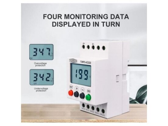 Modulinis | skaitmeninis viršįtampių maksimalios ir žemos įtampos analizatorius | relė | 50-300VAC/DC | DIN | Tomzn | TOMPD-AD220 5