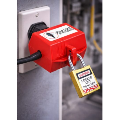 Electrical plug lockout box | LOTO safety device | universal | with padlock fixing | 78x89x51 mm | red 2 Electrical plug lockout box | LOTO safety device | universal | with padlock fixing | 78x89x51 mm | red 2