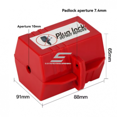Electrical plug lockout box | LOTO safety device | universal | with padlock fixing | 91x88x65 mm | red 1 Electrical plug lockout box | LOTO safety device | universal | with padlock fixing | 91x88x65 mm | red 1