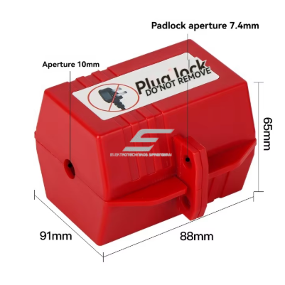 Electrical plug lockout box | LOTO safety device | universal | with padlock fixing | 91x88x65 mm | red 1 Electrical plug lockout box | LOTO safety device | universal | with padlock fixing | 91x88x65 mm | red 1