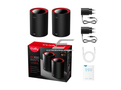 Wi-Fi 6 Mesh maršrutizatorius | 2 vnt. | iki 3000 Mbps | platus padengimas | 2.5G WAN prievadas | iki 220m | 2x2 MIMO technologija 1 Wi-Fi 6 Mesh maršrutizatorius | 2 vnt. | iki 3000 Mbps | platus padengimas | 2.5G WAN prievadas | iki 220m | 2x2 MIMO technologija 1