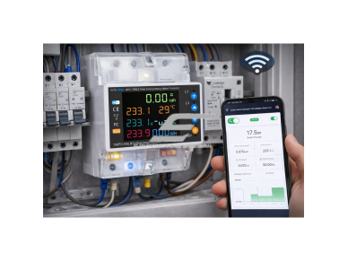Išmanus WiFi automatinis jungiklis su nuotėkio apsauga ir energijos matavimu | 100A | 220–240V | nuotolinis valdymas | valdymas balsu | TUYA 2