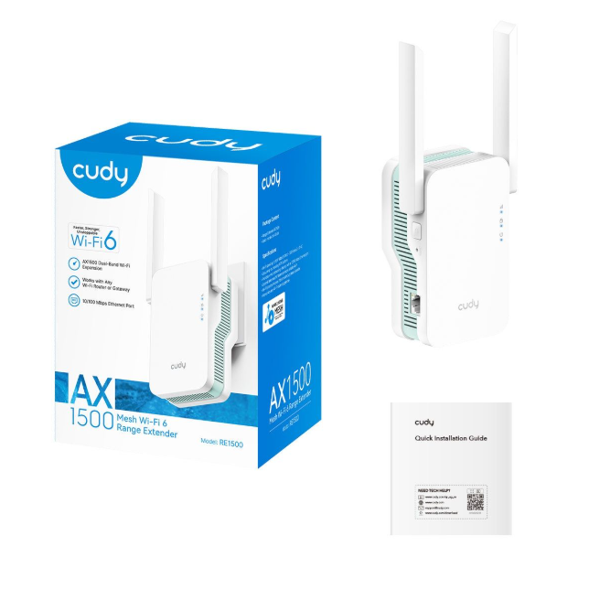 Wi-Fi расширитель / репитер | усилитель сигнала | Wi-Fi 6 | скорость класса AX1500 | поддержка Mesh | гигабитный Ethernet-порт 2