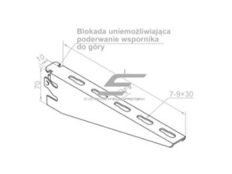 Sieninis kabelinių kopėčių | lovelių | kanalų kronšteinas | laikiklis | lentyna su dvigubu užraktu | 160x70x10x2mm | plieninis | cinkuotas | pilkas | BAKS | WSZ150 | 710315 1