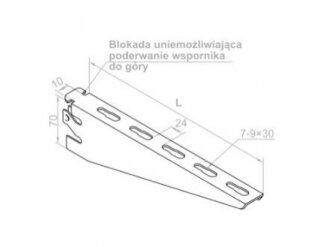Sieninis kabelinių kopėčių | lovelių | kanalų kronšteinas | laikiklis | lentyna su dvigubu užraktu | 110x70x10x2mm | plieninis | cinkuotas | pilkas | BAKS | WSZ100 | 710310 1