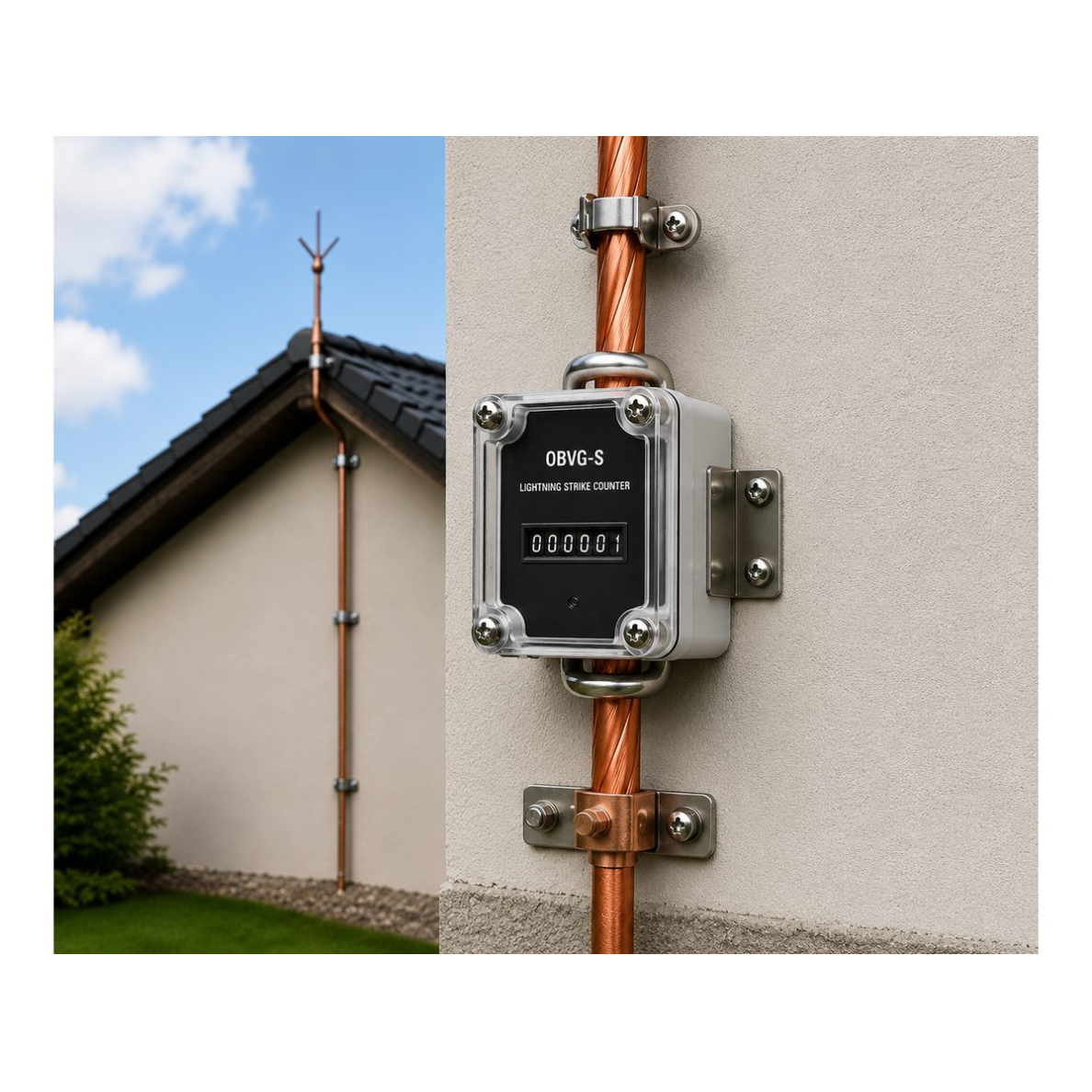 Lightning discharge counter | lightning protection impulse counter | 0–999999 | 3–100 kA | no power supply required | ABS housing | for outdoor installation 1 Lightning discharge counter | lightning protection impulse counter | 0–999999 | 3–100 kA | no power supply required | ABS housing | for outdoor installation 1
