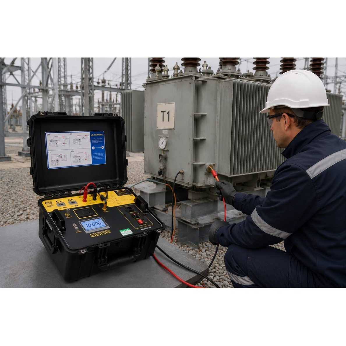 Tester izolacji transformatorów wysokiego napięcia | miernik pojemności i strat izolacji | 0,5–10 kV | 230 V | IP67 2