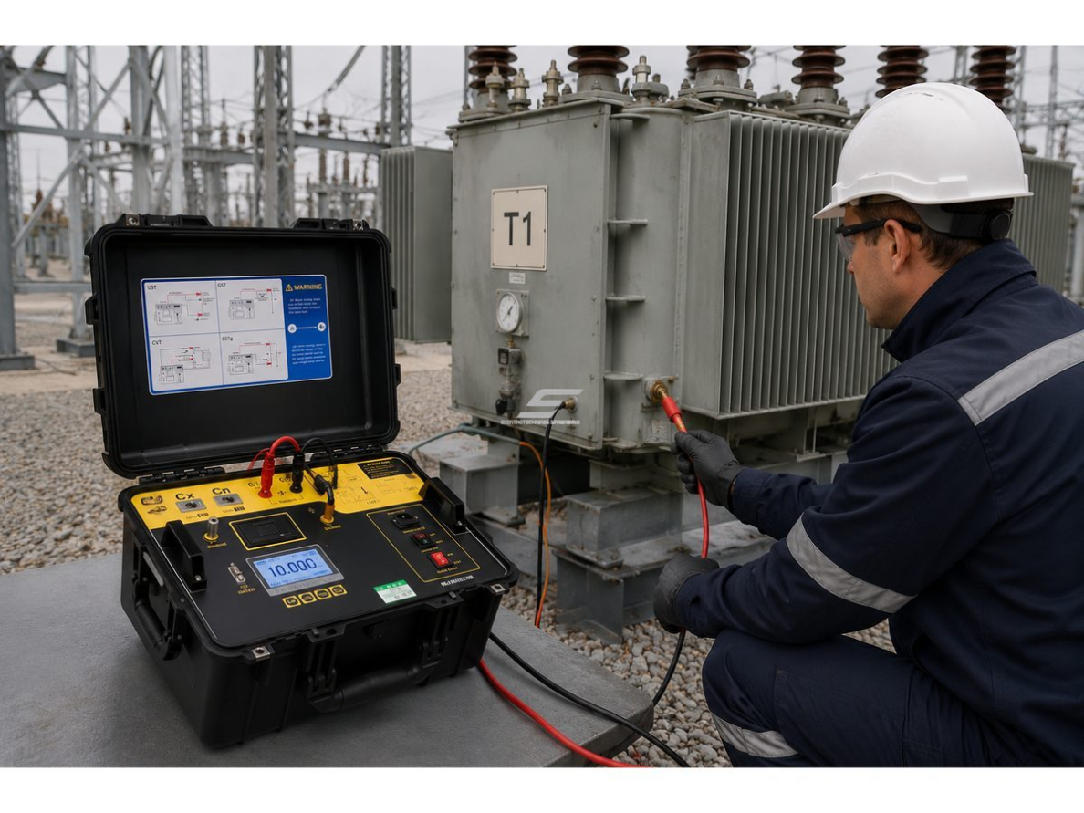 Aukštos įtampos transformatorių izoliacijos testeris | talpos ir izoliacijos nuostolių matuoklis | 0,5–10 kV | 230 V | IP67 2 Aukštos įtampos transformatorių izoliacijos testeris | talpos ir izoliacijos nuostolių matuoklis | 0,5–10 kV | 230 V | IP67 2