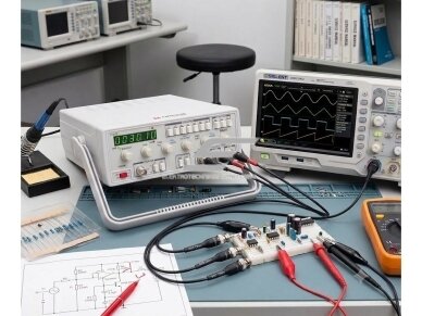 Signalų | funkcijų generatorius | 0.1 Hz–5 MHz | elektronikos testavimui ir remontui | sinusinė, trikampė, stačiakampė, impulsinė ir rampos banga 4