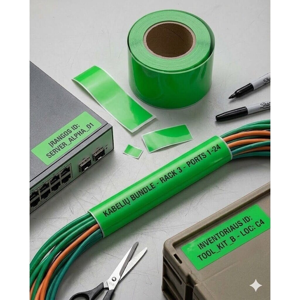 Marking label | cuttable | 30mm x 16m | green | for marking cables, equipment and inventory 1 Marking label | cuttable | 30mm x 16m | green | for marking cables, equipment and inventory 1