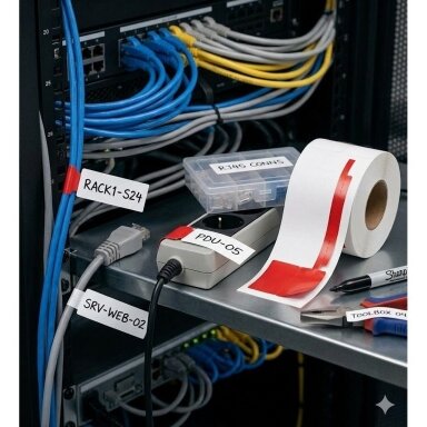 Marking label | 25x30 + 45mm | red | 200 pcs/roll | for marking cables, equipment, inventory and small products Marking label | 25x30 + 45mm | red | 200 pcs/roll | for marking cables, equipment, inventory and small products